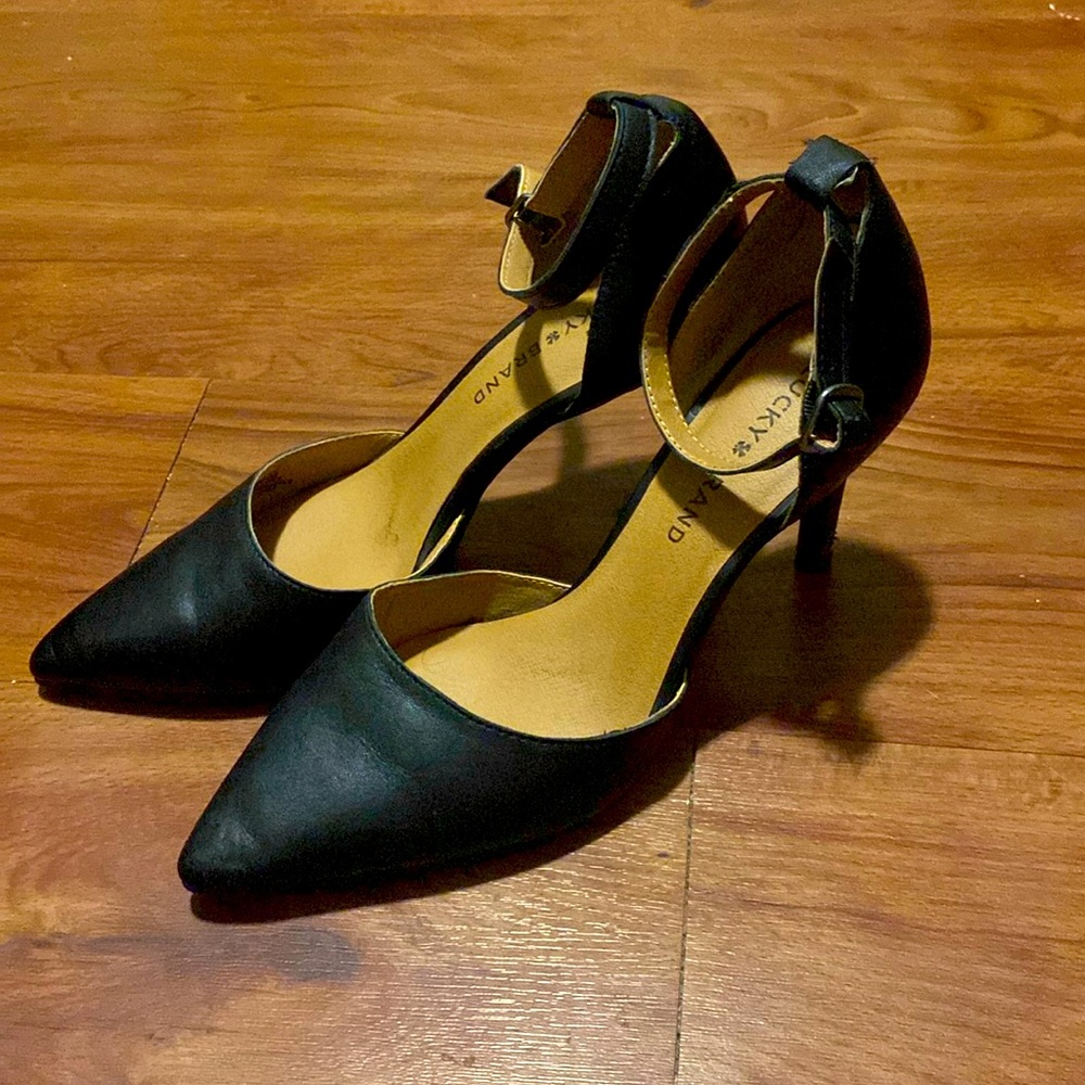 Black Genuine Leather High Heels